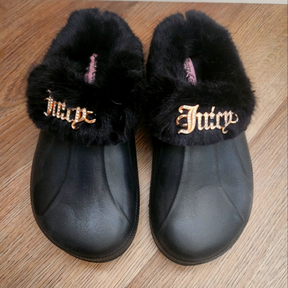 JUICY COUTURE CORA PLUSH FAUX FUR CLOG/CROC SLIP ON BLACK LADIES 9